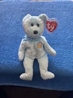 Ty Beanie Baby Decade 10th Anniversary Bear Light Blue Glitter Plush